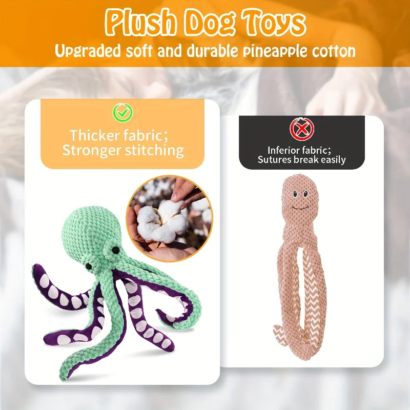 1pc Octopus Design Pet Grinding Teeth Squeaky Plush Toy, Chewing Toy For Dog Interactive Supply