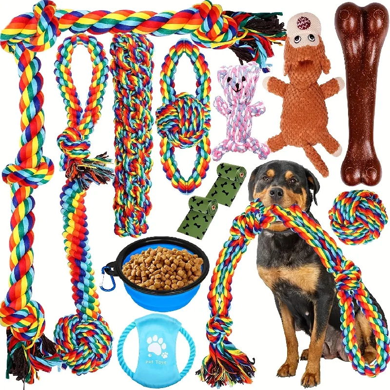 6-Pack Durable Cotton Blend Dog Rope Toys Set - Tough Chew Toys for Teething, Tug of War - Ideal for Medium to Large Breeds - All Breed Sizes Recommended