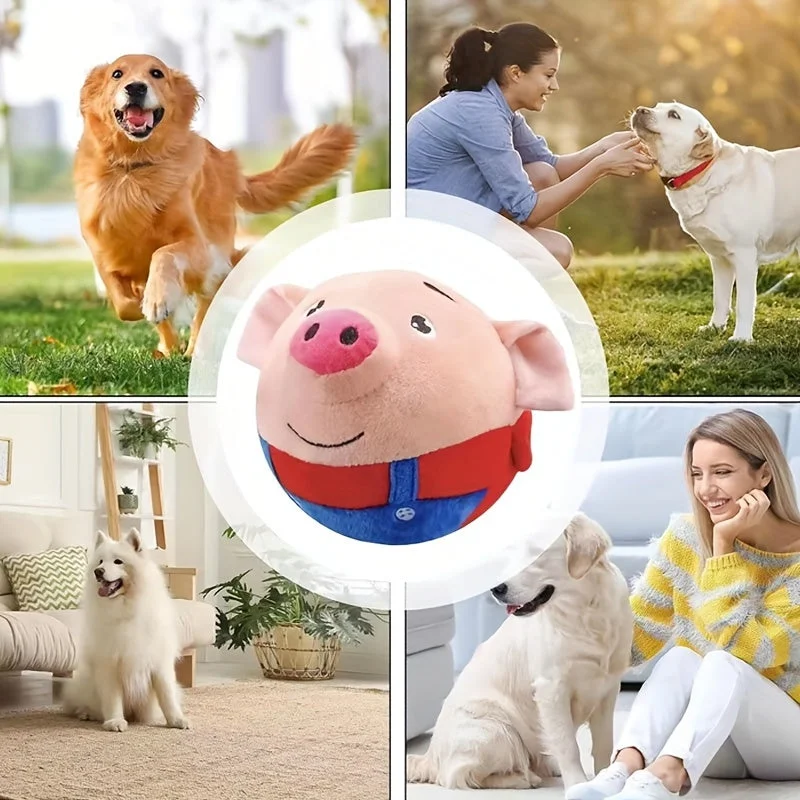 Active Moving Pet Plush Toy, Interactive Dog Toy Pet Bouncing Balls, USB Interactive Washable Cartoon Pig Plush Sound Electronic Dog Toy, Small Plush Sound Toys For Dogs