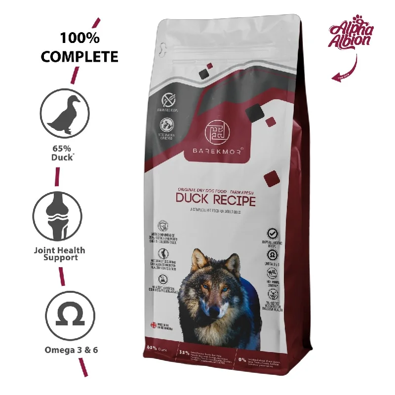 Barekmor: Duck Recipe 100% Complete Grain Free Adult Dog Food With 65% Duck and 35% Fruits and Veg