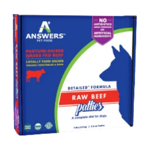 Answers Pet Food Detailed Formula Beef Raw Frozen Dog Food 4 lb, 8oz Patties