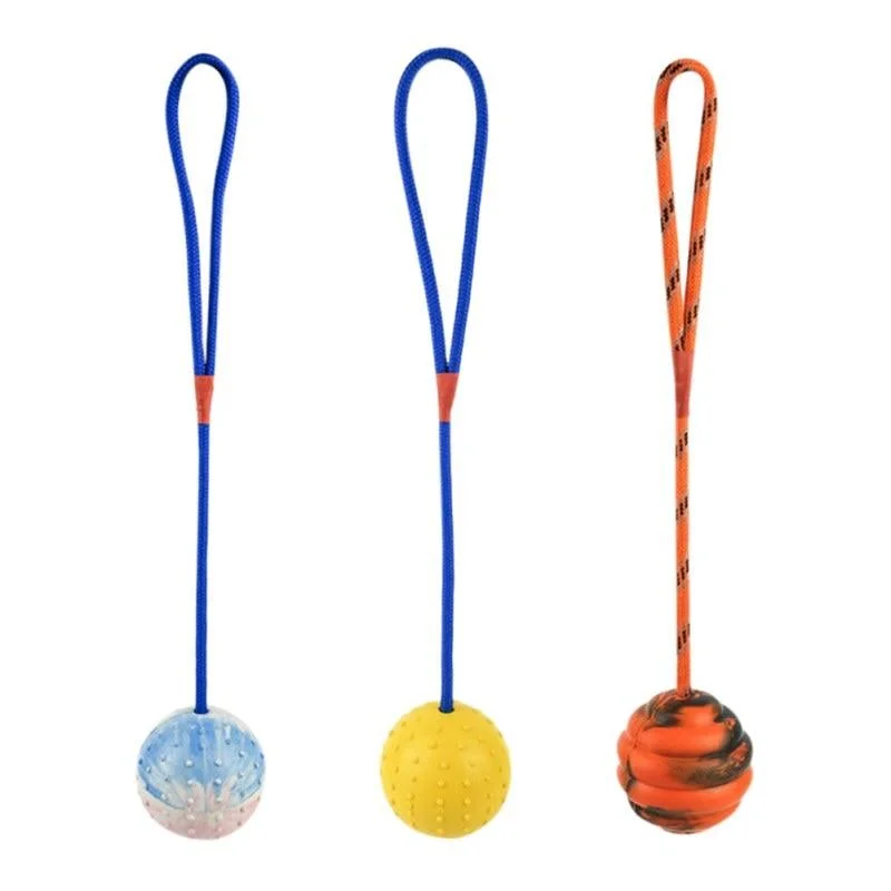 Bite Resistant Rubber Dog Ball on a Rope