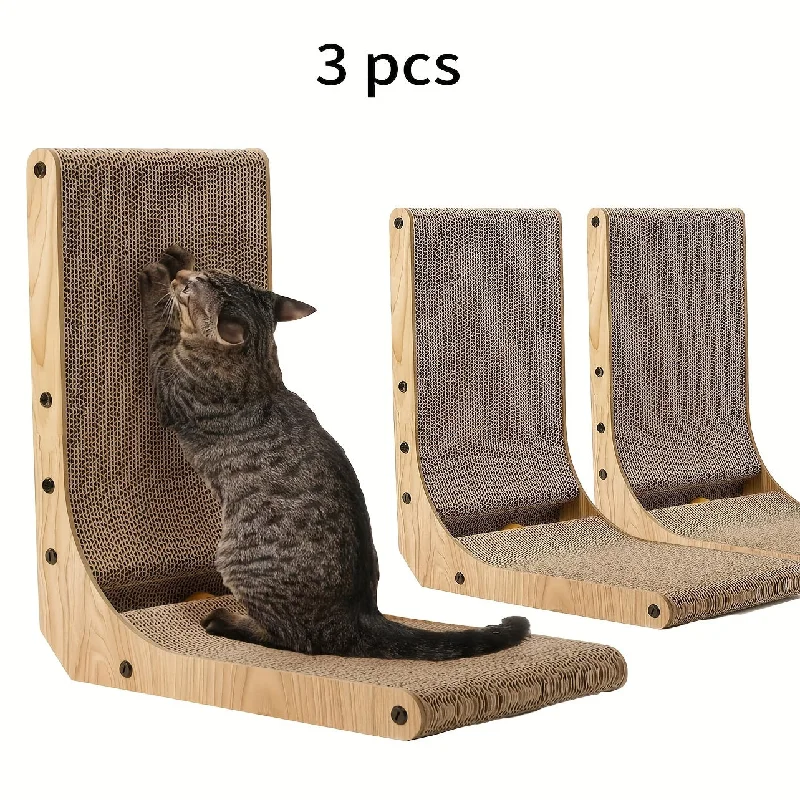 FUKUMARU Cat Scratcher, 1/2/3 pcs, 18.7 Inch L Shape Cat Scratch Cardboard Wall Mounted, Kitty Scratching Pad with Ball Toy for Indoor Cats