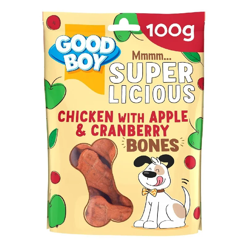 Good Boy Superlicious Chicken Apple & Cranberry Bone Dog Treats 100g