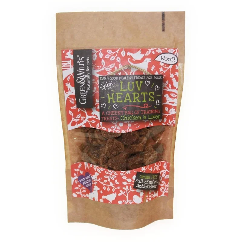 Green & Wild's Luv Hearts Chicken and Liver Grain Free Training Dog Treats 100g