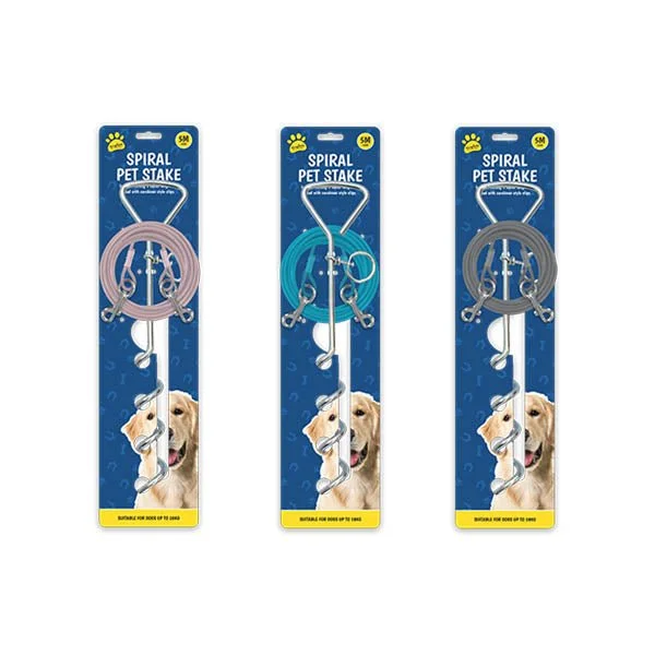 Kingdom Spiral Pet Stake & 5 Metre Lead assorted colours