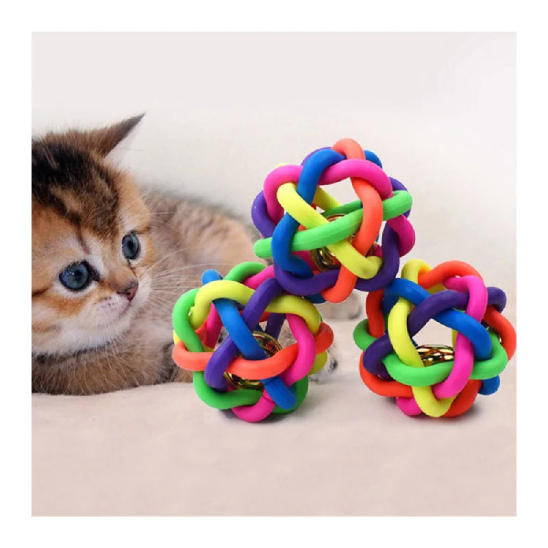 PAWS ASIA Factory Plastic Little Bite Resistant Elasticity Ball Cat Dog Toy With Bell