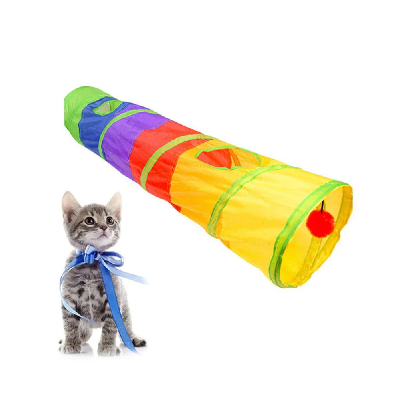 PAWS ASIA Manufacturers Dropshipping Summer Foldable Indoor  Colorful Durable Roller Long Cat Toys With Tunnel Motion