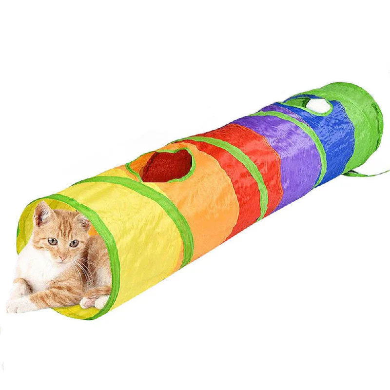 PAWS ASIA Manufacturers Wholesale Summer Indoor Foldable Durable Colorful Motion Cat Toys With Tunnel Roller Long