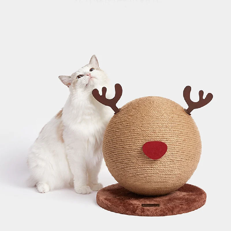 PAWS ASIA Suppliers Eco Friendly Sisal Handmade Christmas Cute Cat Toy Scratcher Ball With Antlers