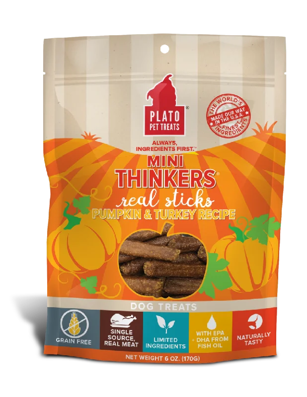 Platos Pet Treats Mini Thinkers Grain Free Pumpkin & Turkey Meat Stick Dog Treats