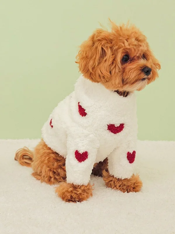 [CAT&DOG] Heart Aran Cozy Fleece Jumpsuit Pet Clothes