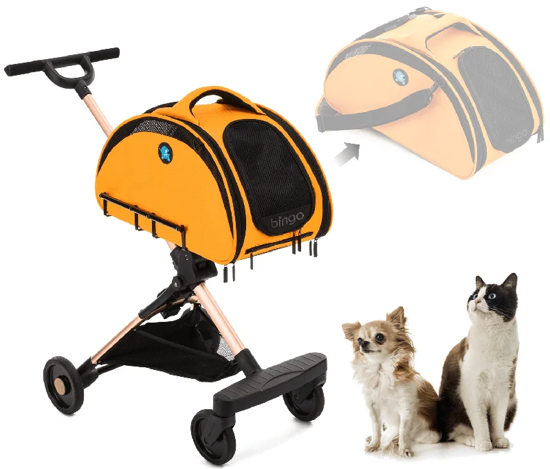 HPZ™ BINGO Airline-Approved Carrier Bag & Stroller Combo Travel System for Small Dogs, Cats and Pets (Sunrise orange bag)