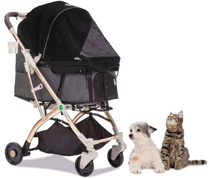 HPZ™ PET ROVER LITE Premium Light Travel Stroller for Small/Medium Dogs, Cats and Pets (Black - 2nd Gen.)