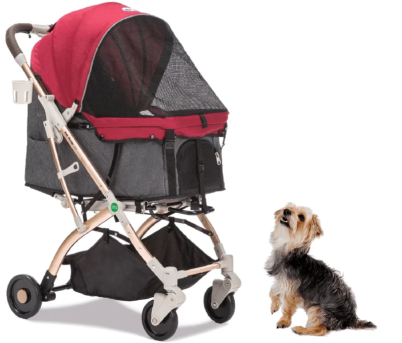 HPZ™ PET ROVER LITE Premium Light Travel Stroller for Small/Medium Dogs, Cats and Pets (Ruby Red - 2nd Gen.)