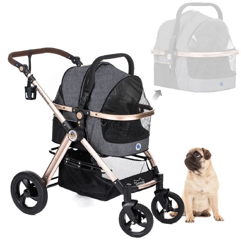 HPZ™ PET ROVER PRIME Luxury 3-in-1 Stroller for Small/Medium Dogs, Cats and Pets (Gray)