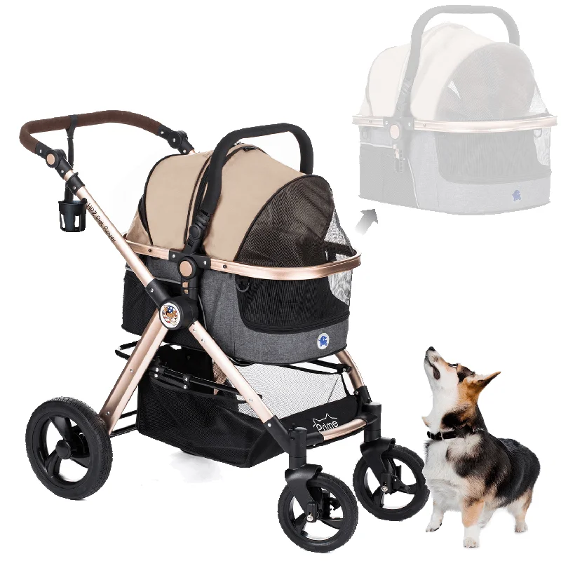 HPZ™ PET ROVER PRIME Luxury 3-in-1 Stroller for Small/Medium Dogs, Cats and Pets (Taupe)