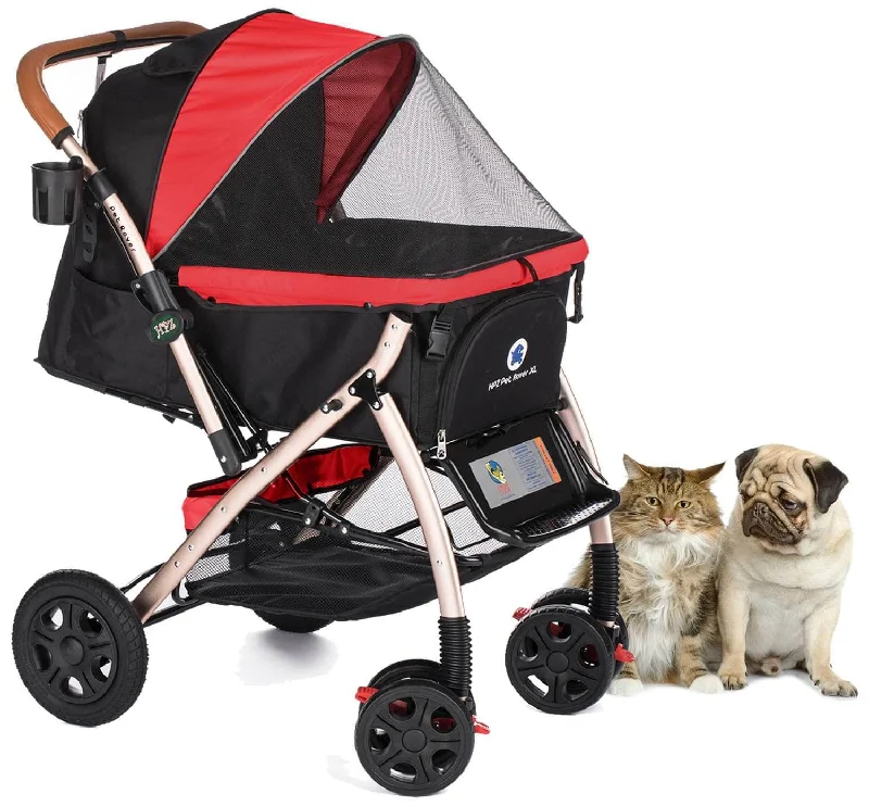 HPZ™ PET ROVER XL Extra-Long Premium Stroller for Small/Medium/Large Dogs, Cats and Pets (Red - 2nd Gen.)