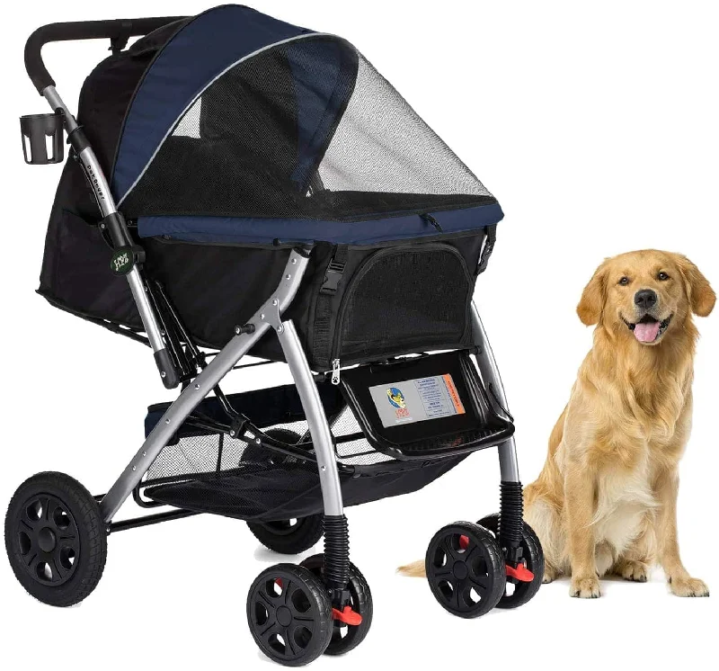 HPZ™ PET ROVER Premium Stroller for Small/Medium/Large Dogs, Cats and Pets (Navy Blue)