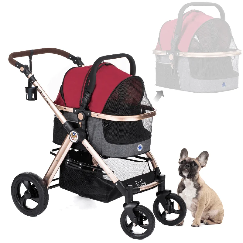 HPZ™ PET ROVER PRIME Luxury 3-in-1 Stroller for Small/Medium Dogs, Cats and Pets (Ruby Red)