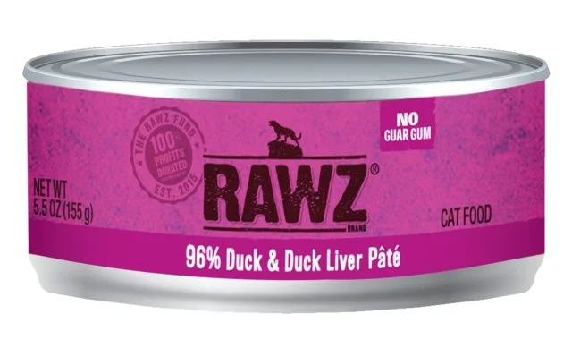 RAWZ® 96% Duck & Duck Liver Pâté Wet Cat Food 5.5 oz (SINGLE CAN)