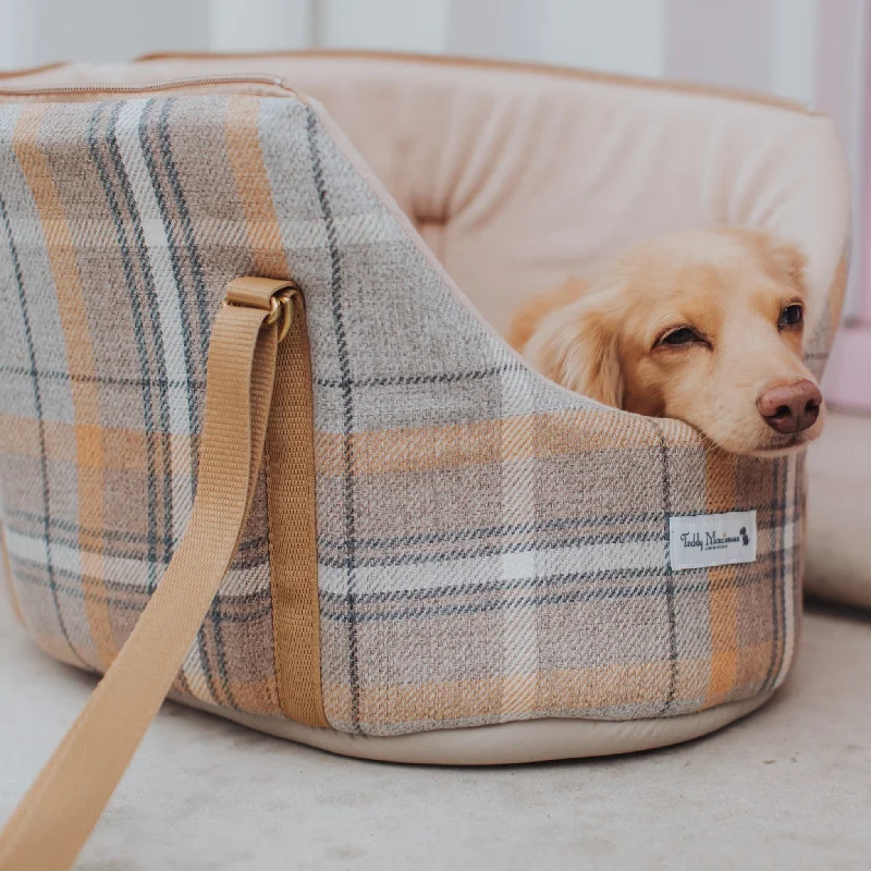 Sand Sheltie Adjustable Plaid Tweed Luxury Dog Carrier