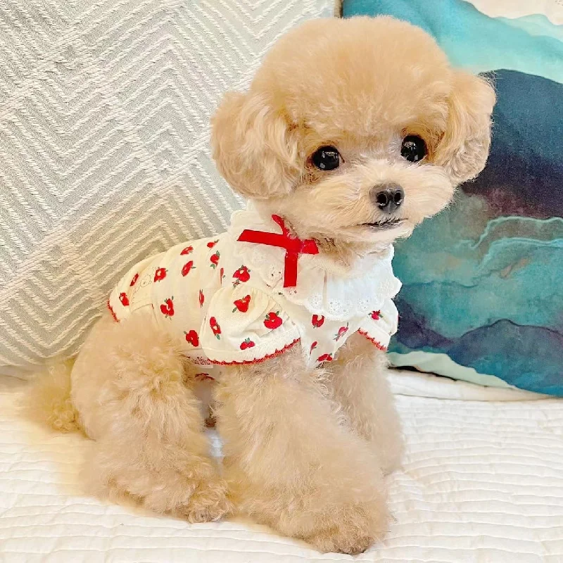 TaniWina Cute Flower Puff Sleeve Shirt Pet Clothes for Small Dog