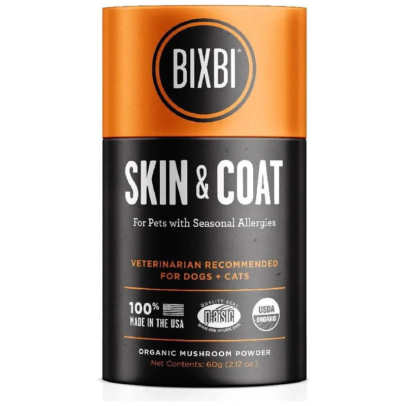 BIXBI Skin & Coat Pet Superfood Daily Mushroom Powder Supplement for Dogs & Cats 2.12 oz